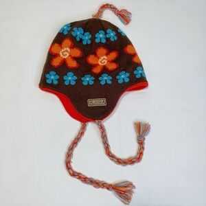 Arctic Circle Alaska VTG Chocolate Brown Knit Trapper Hat w/Braids OS Unisex